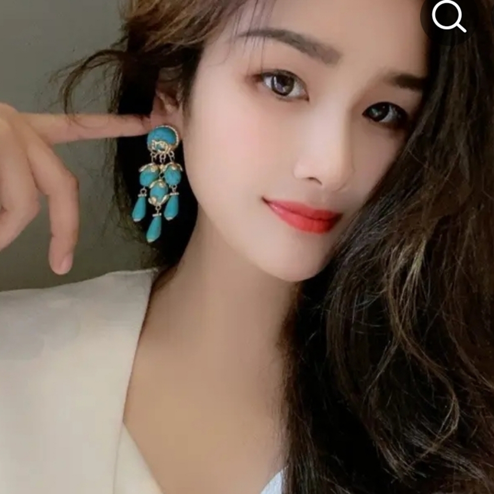 Turquoise and Gold Statement Earrings